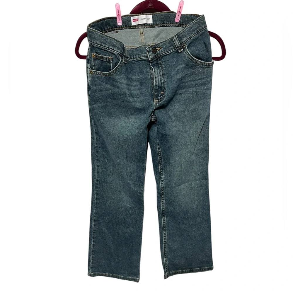 WRANGLER DENIM JEANS DARK WASH BOOT CUT ADJUSTABLE WAIST STRETCH YOUTH HUSKY‎ 12